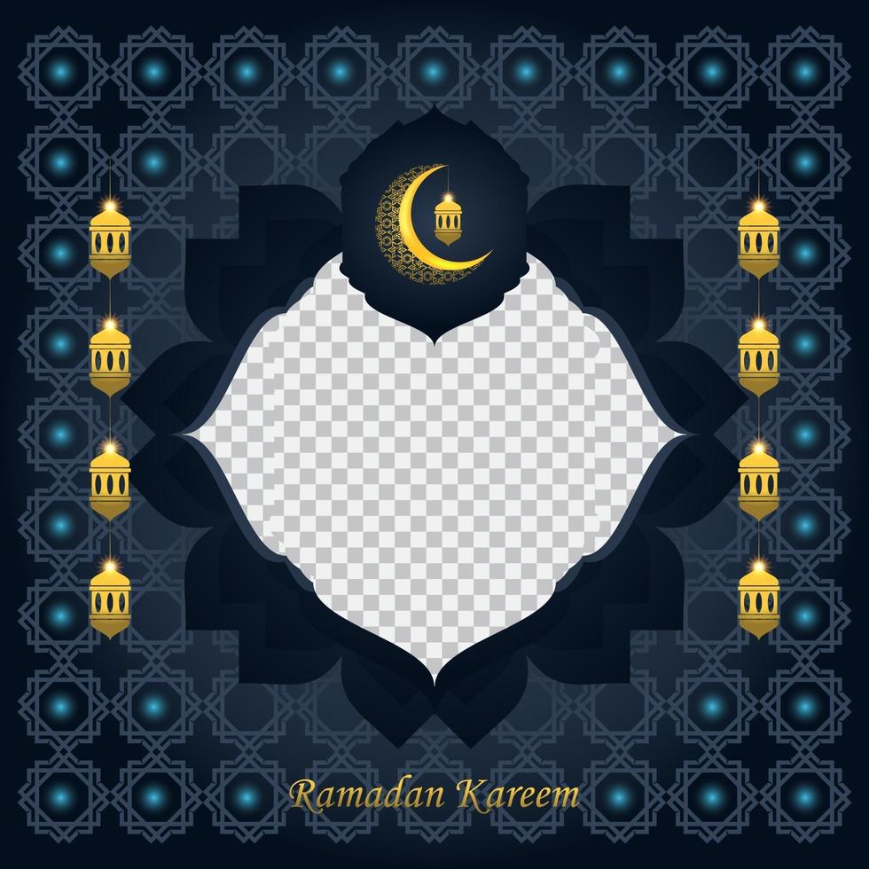 Fondo de ramadan kareem para la plantilla de diseño de publicaciones de redes sociales. luna creciente y elemento de linterna. fondos islámicos para carteles, pancartas, tarjetas de felicitación y plantilla de publicación en redes sociales. vector