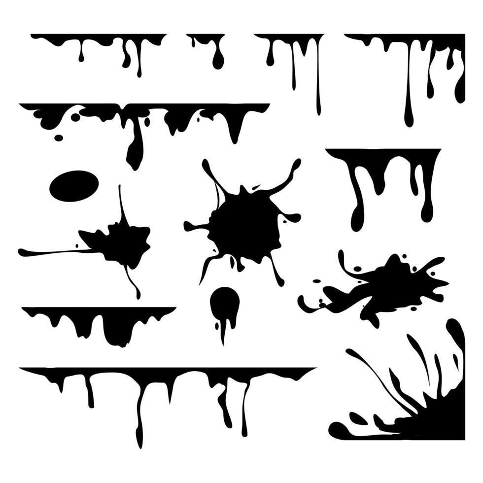 Ink drops vector set. Collection of blots. Dripping dirty splashes