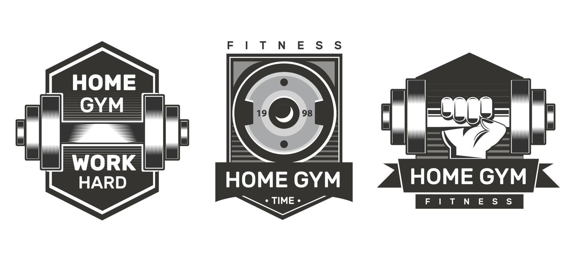 Home gym logo set. Monochrome labels vector