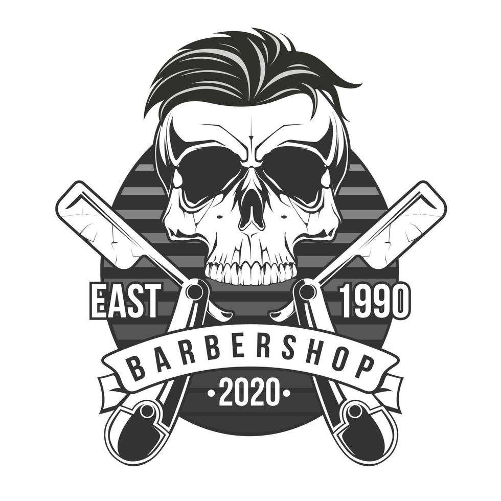 Bearded Barber Skull With Crossed Razors vector