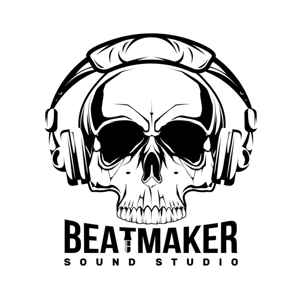 Beat maker skull stickers. Hard music patch. Skull and guitar. Vector illustration design