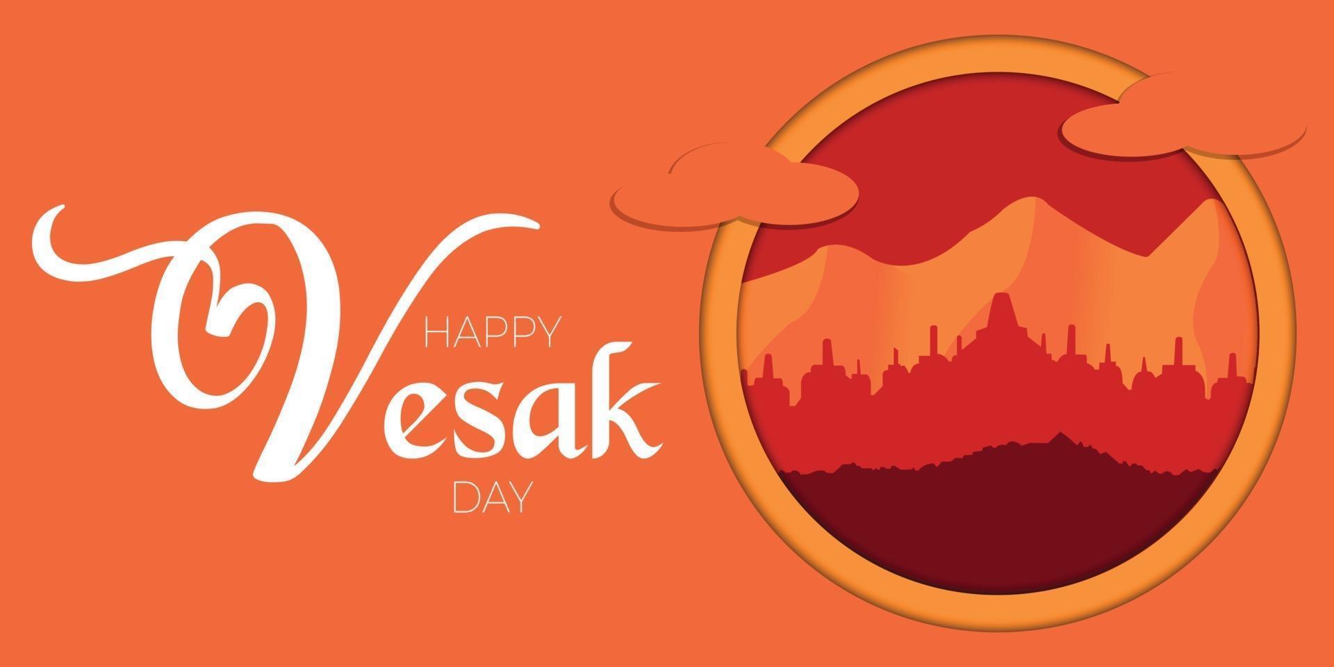 Happy Vesak Day With Borobudur Vector