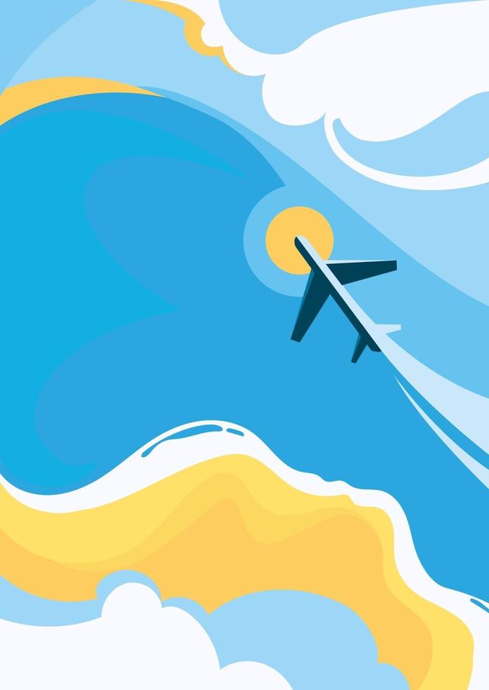 Poster template with coast and airplane. vector
