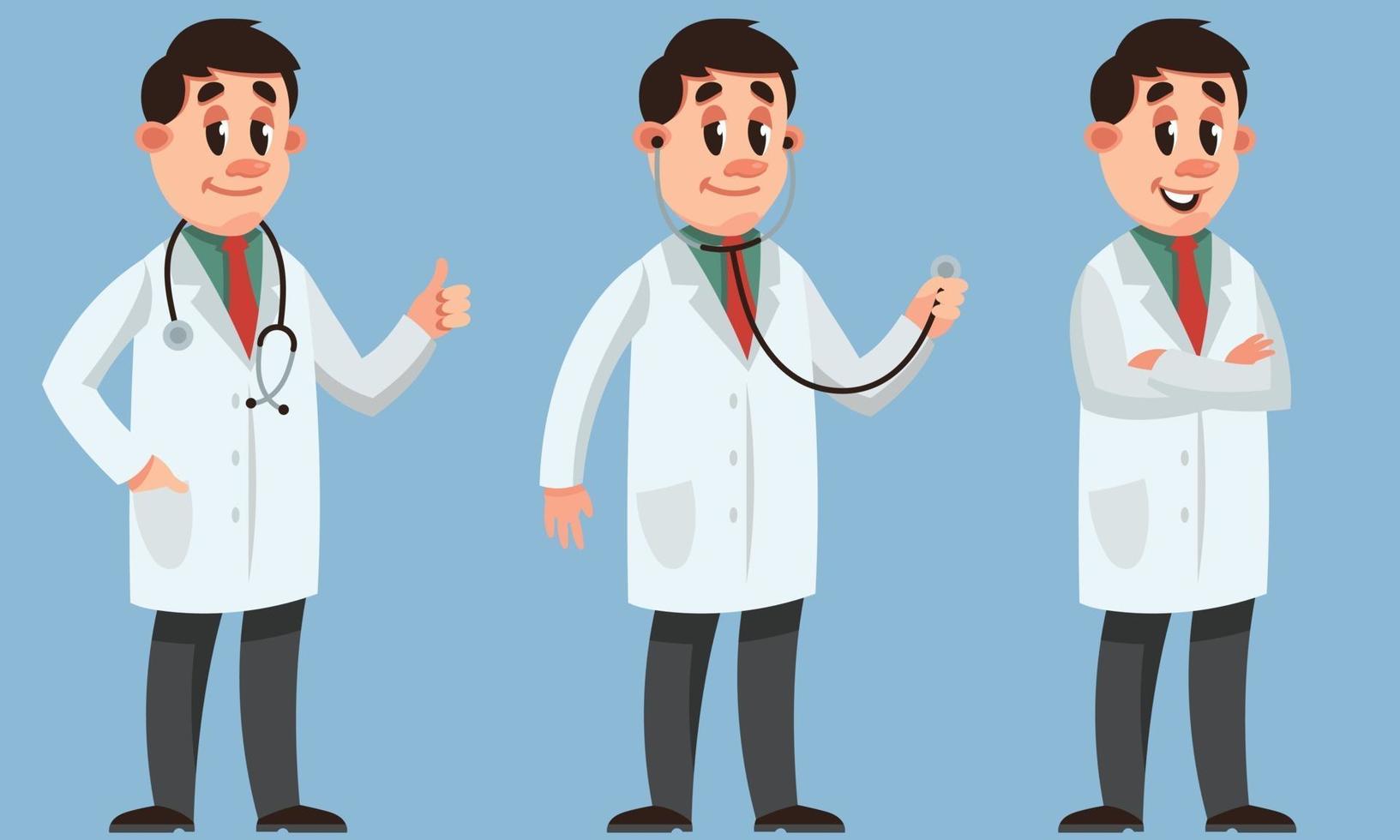 Male doctor in different poses. vector