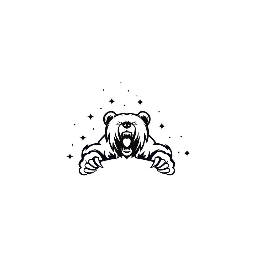 Ilustración de oso diseño de logotipo en blanco y negro vector