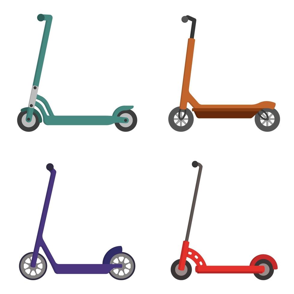 Set of different kick scooters. vector