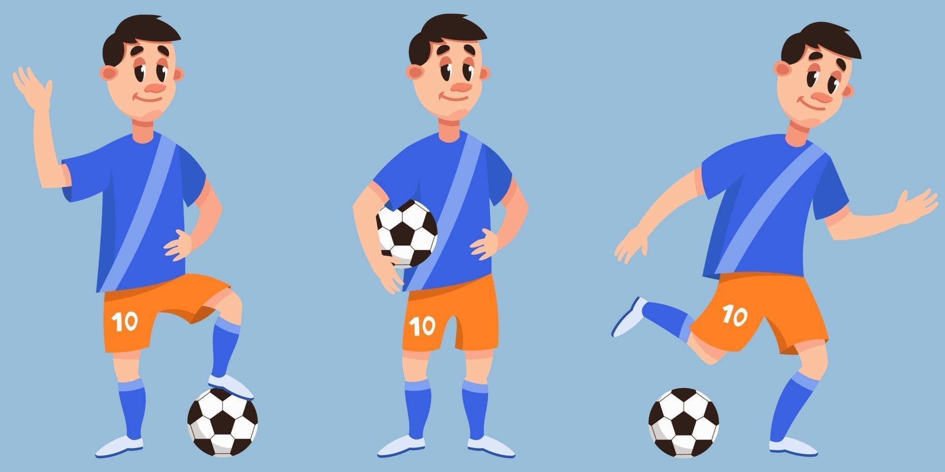 Soccer player in different poses. vector