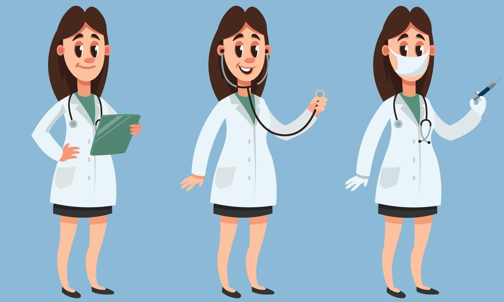 doctora en diferentes poses. vector