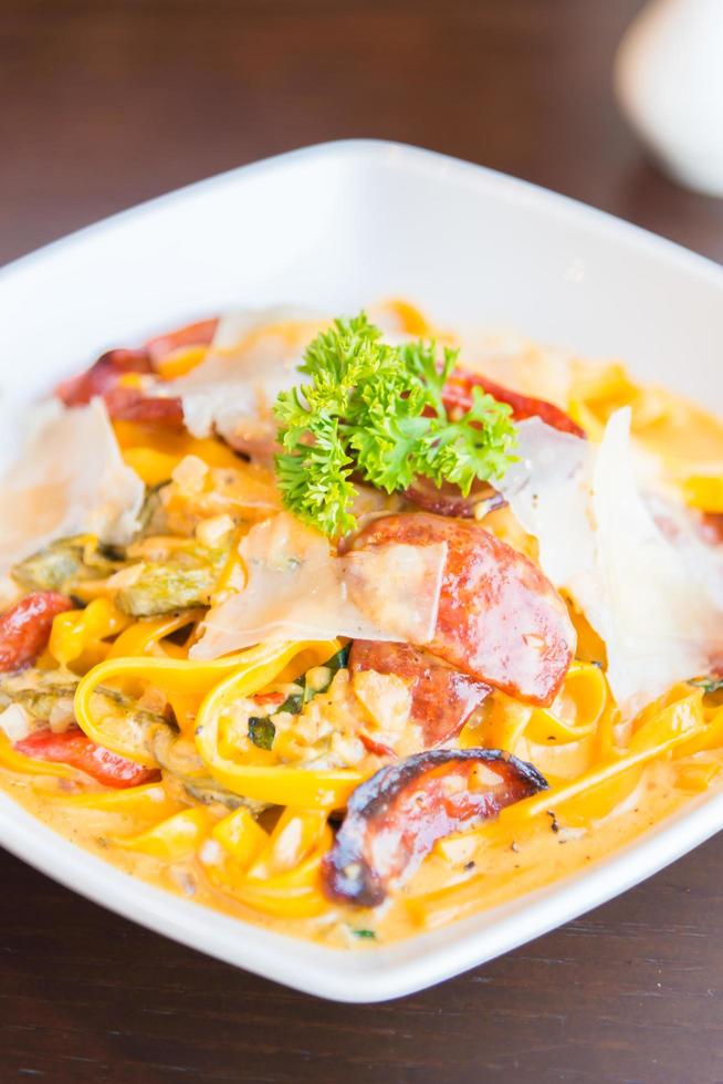 Fettuccine, Italian food on white plate photo