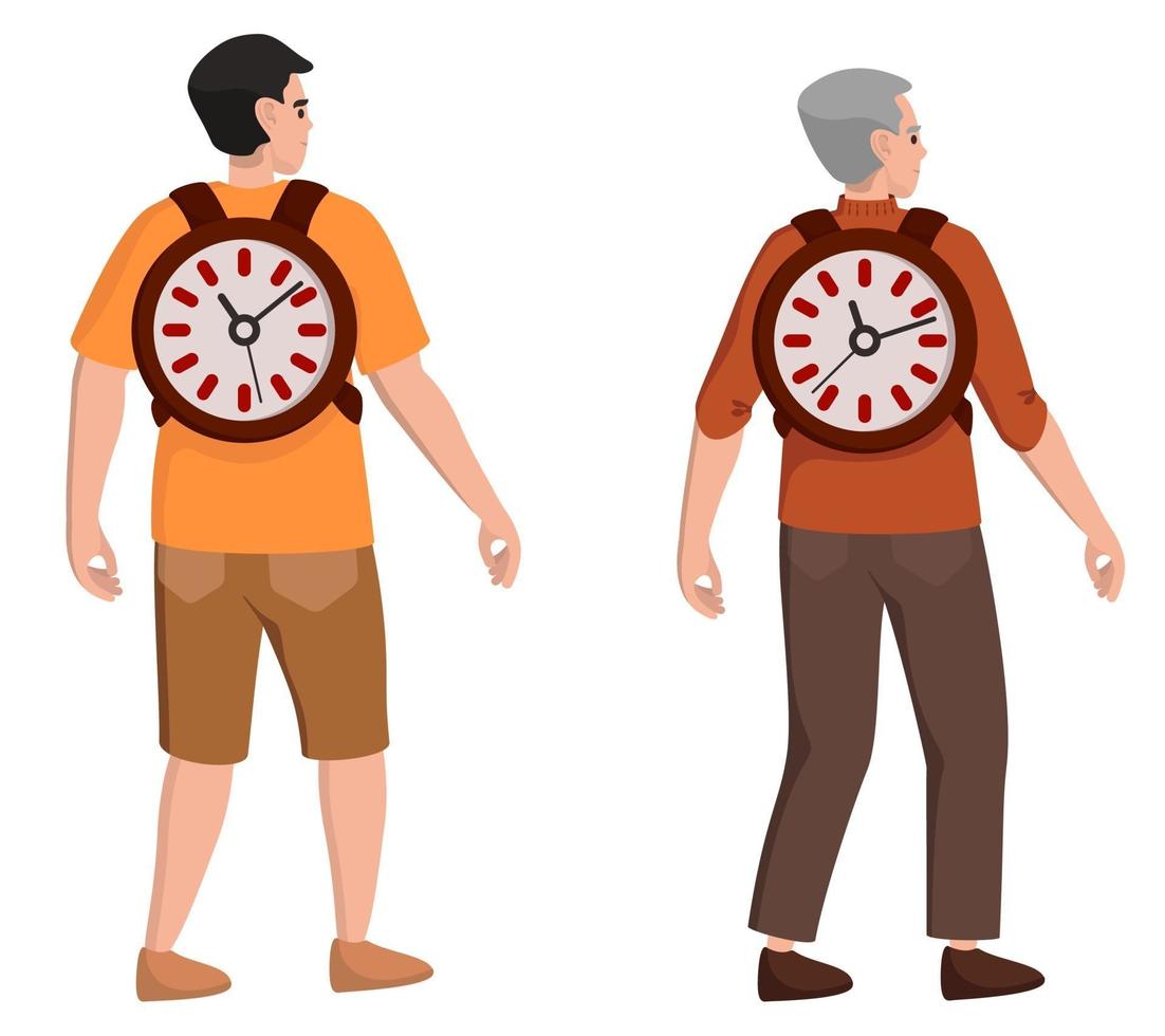 Time is life. Male character at different ages. Concept of lifestyle. vector