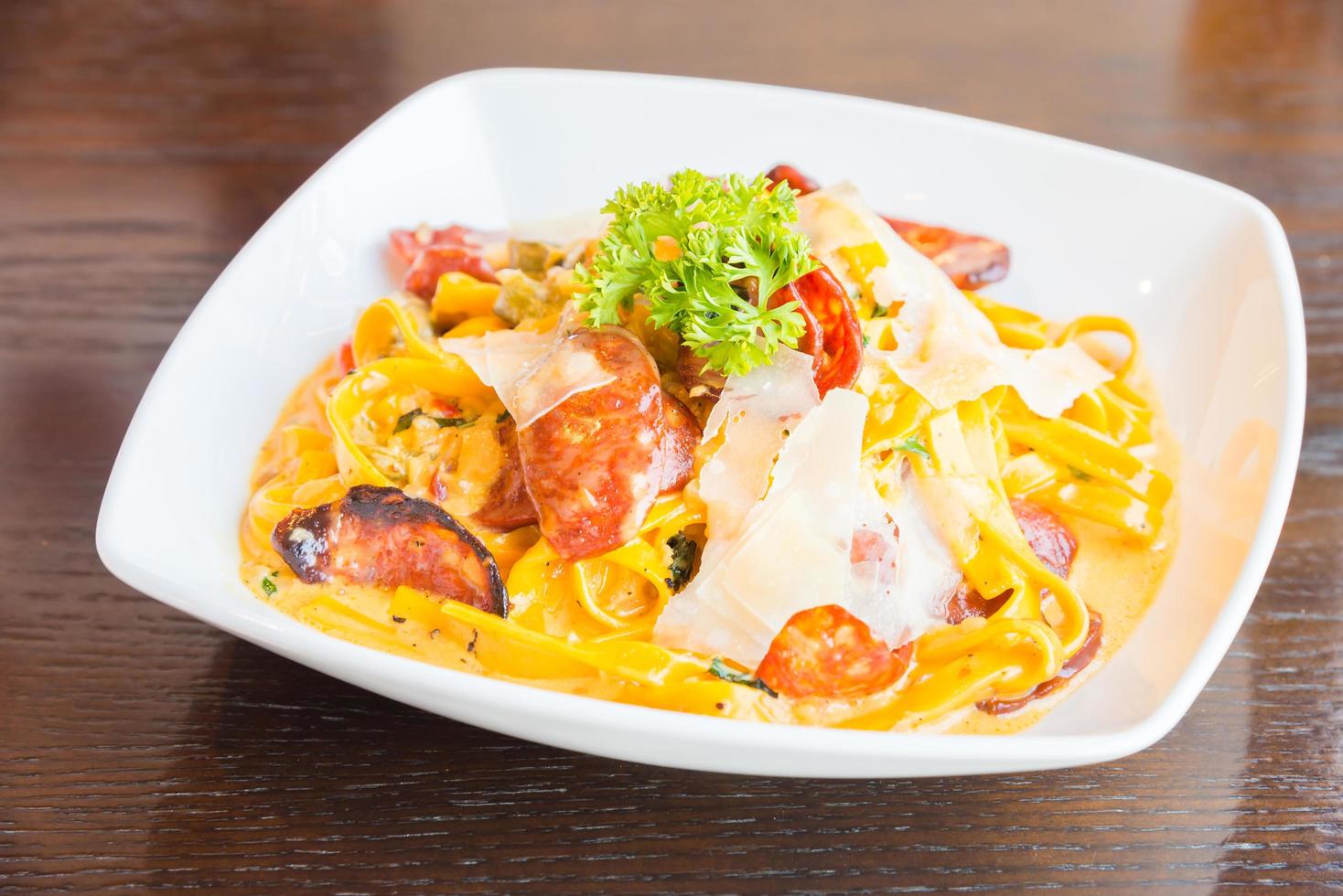 Fettuccine, Italian food on white plate photo