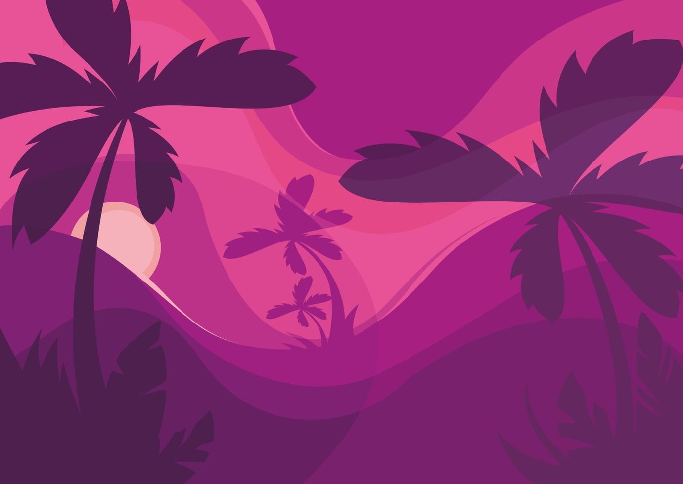 Banner template with palm trees at sunset. vector