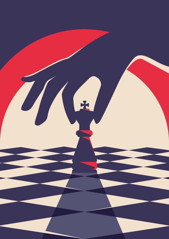 Poster template with hand holding chess piece. vector