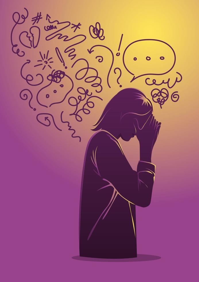 Woman Suffering From Depression, Mental Disorder vector