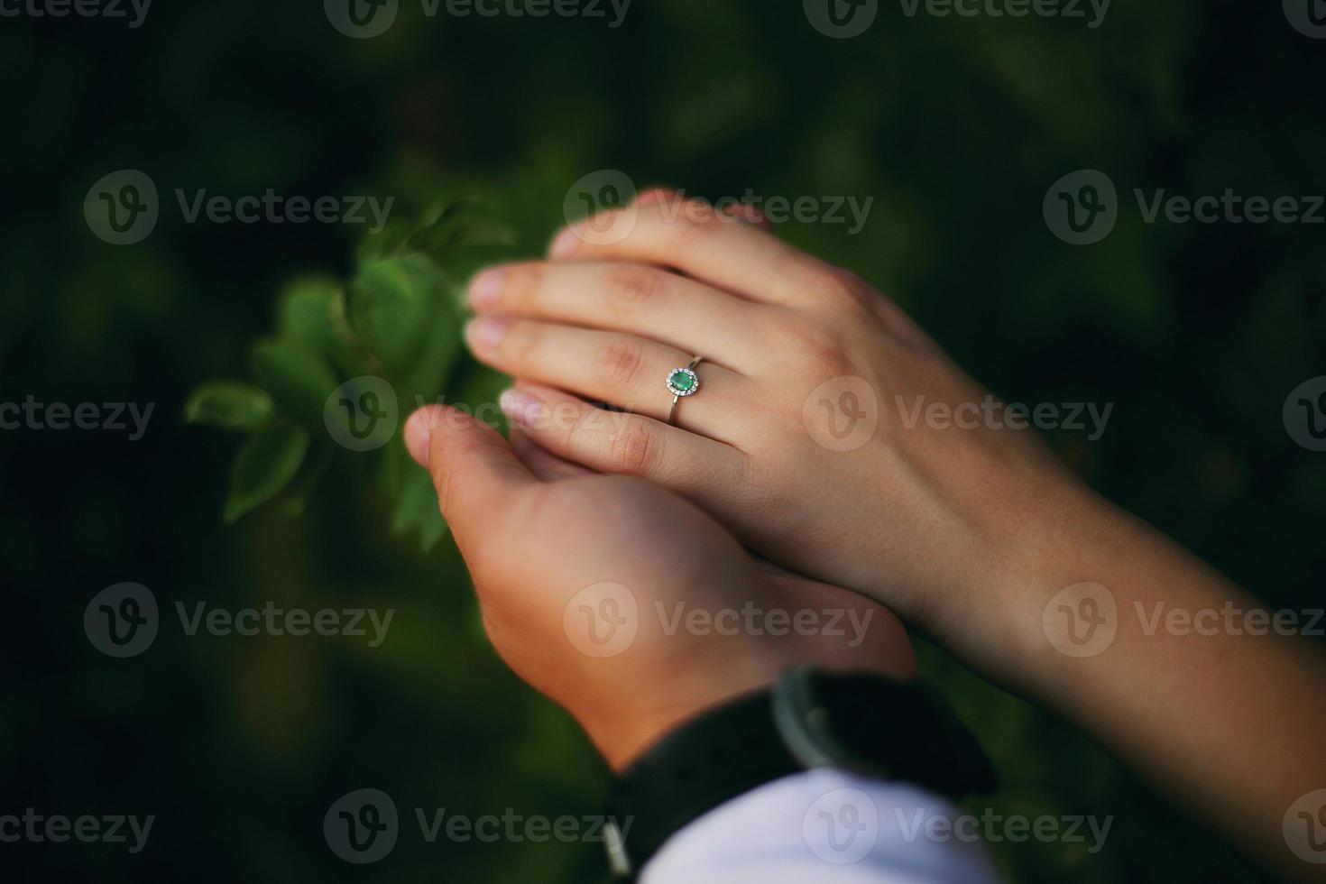 Hands of an engaged couple photo