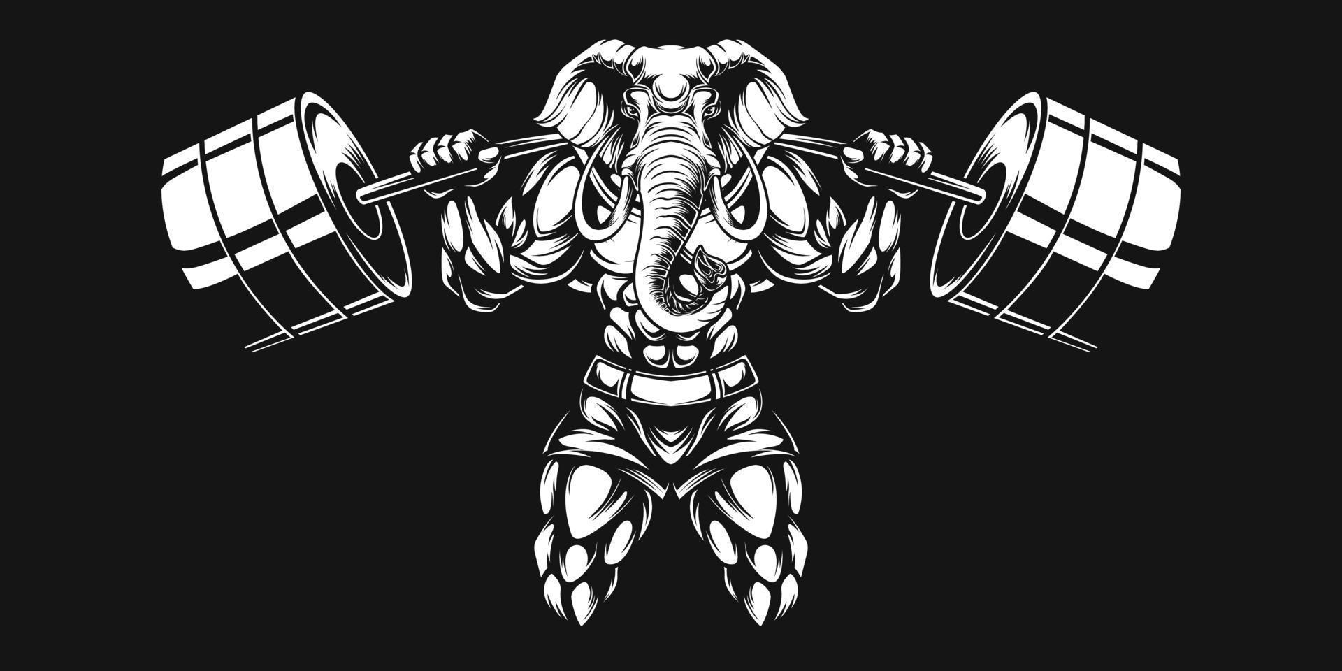 elephant bodybuilder artwork with lifting barbell weights vector