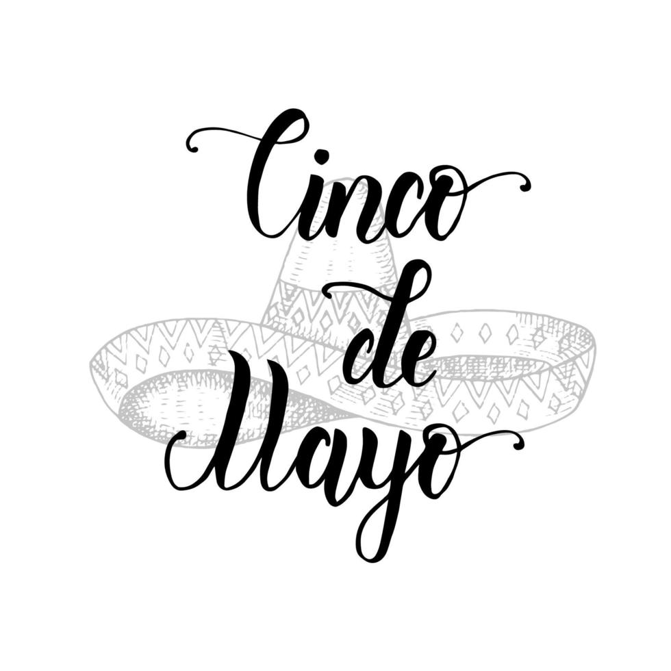 Cinco de Mayo hand made lettering.  illustration isolated on white. vector