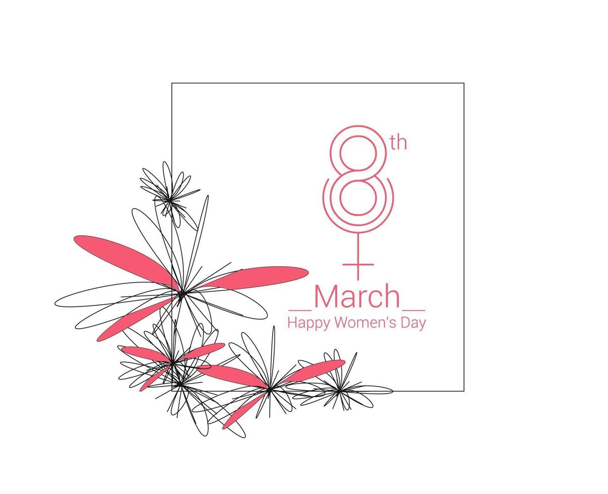 Happy Women's Day greeting card design. Hand Drawn Sketch Vector illustration.