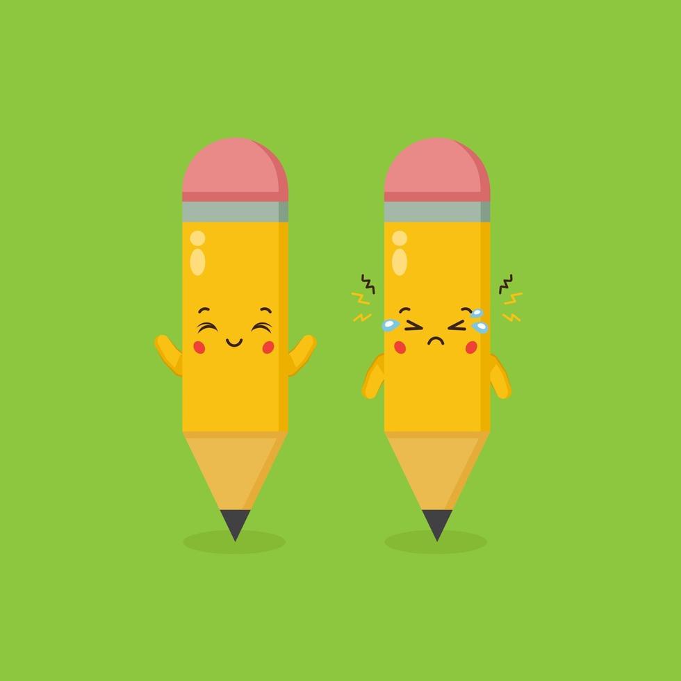 Cute Pencil Characters Smiling and Sad vector