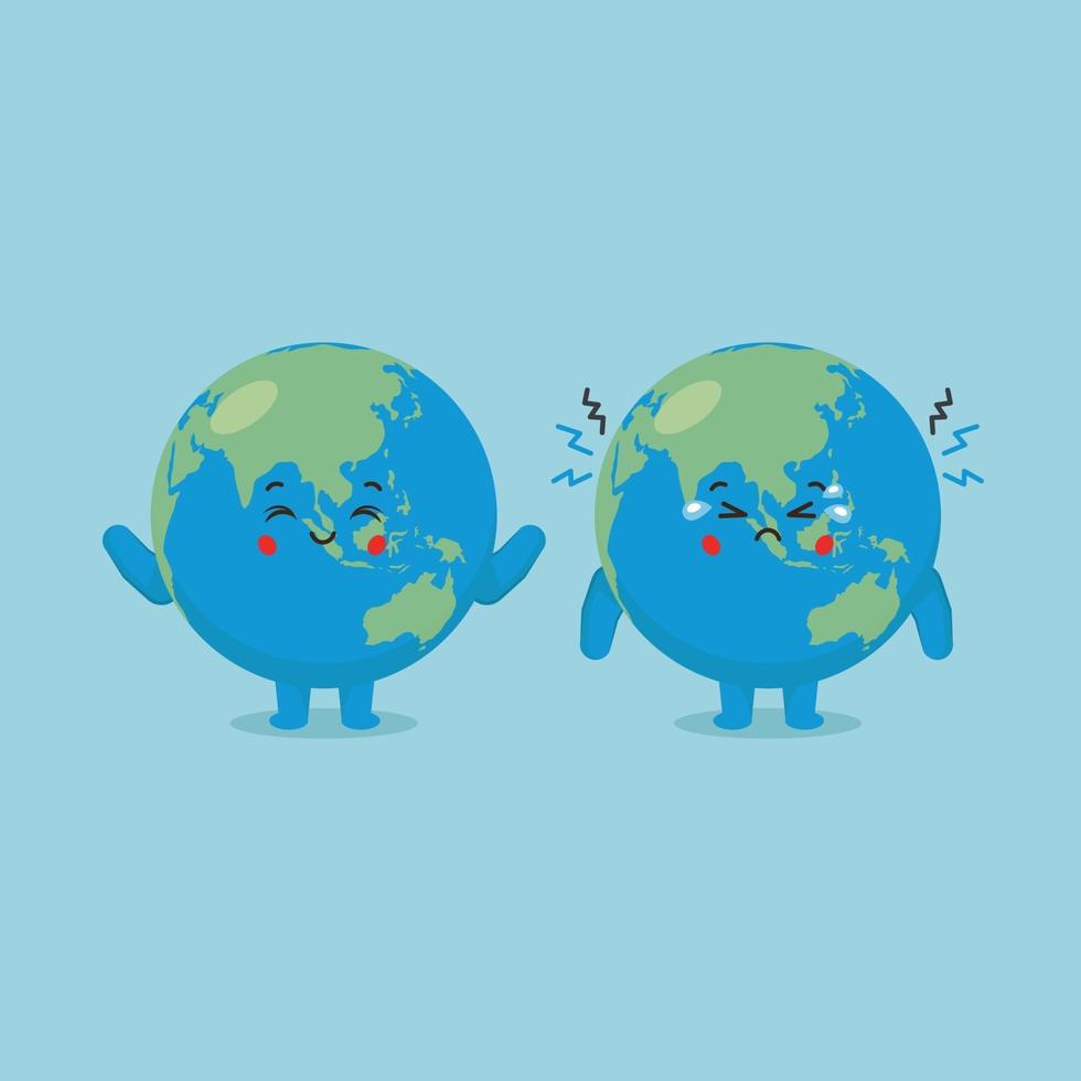 Cute Earth Characters Smiling and Sad vector