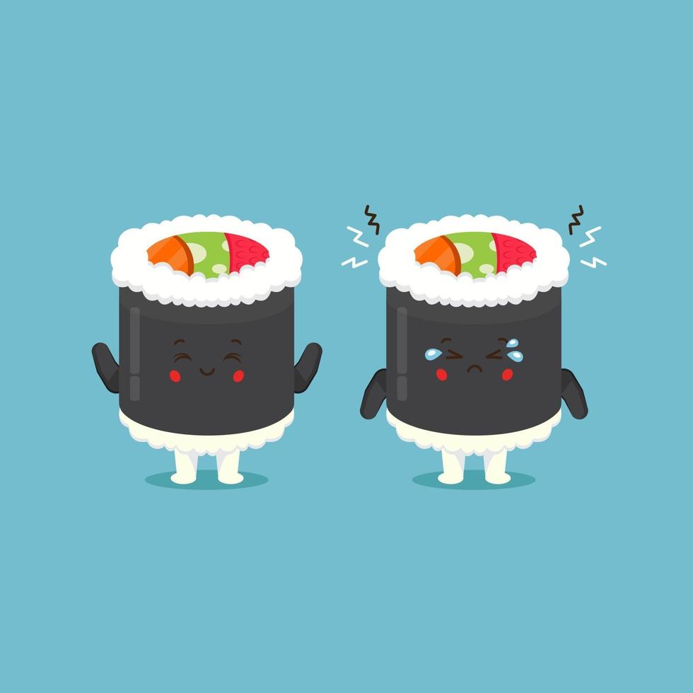 lindo personaje de rollo de sushi con expresiones vector