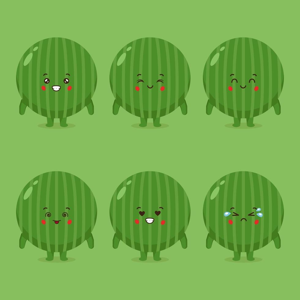 Cute Watermelon with Various Expressions vector