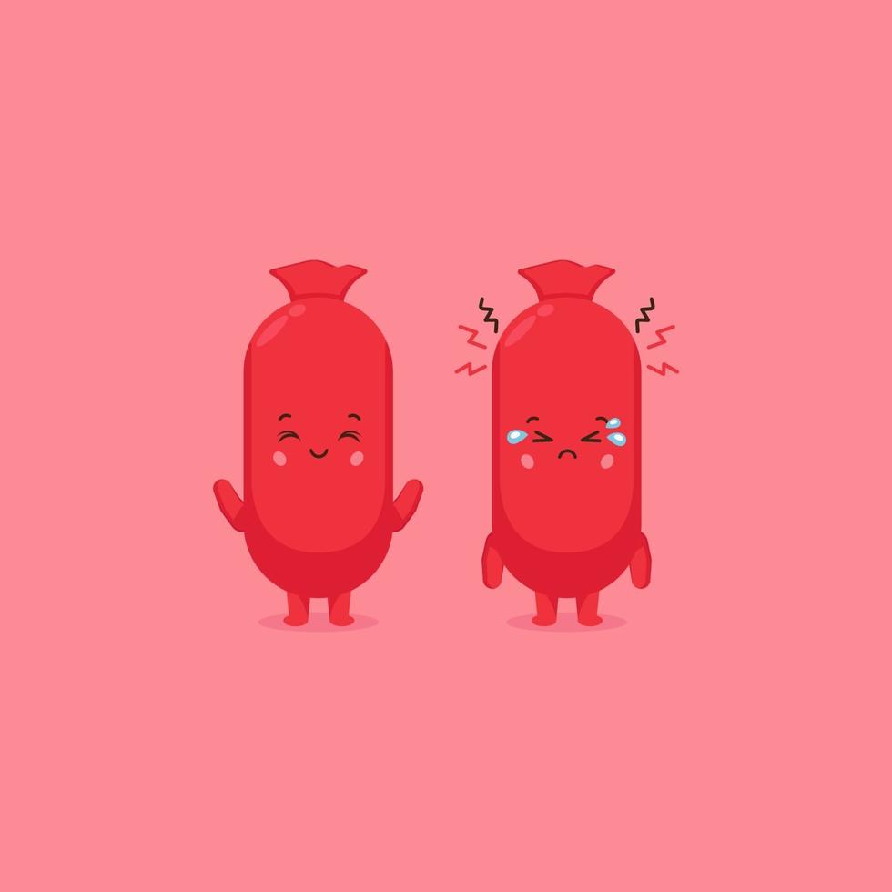Cute Sausage Characters Smiling and Sad vector