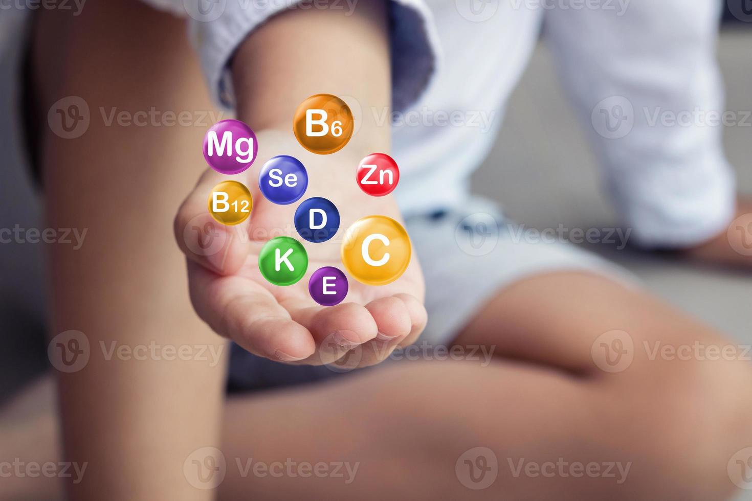 Vitamins and minerals for children, conceptual 3D photo