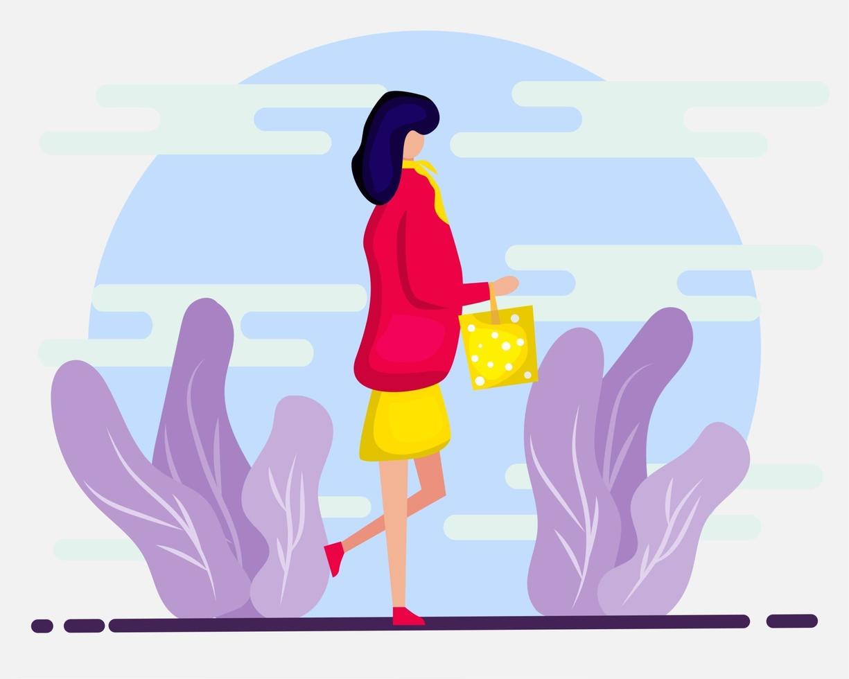 young girl doing shopping illustration in flat style vector