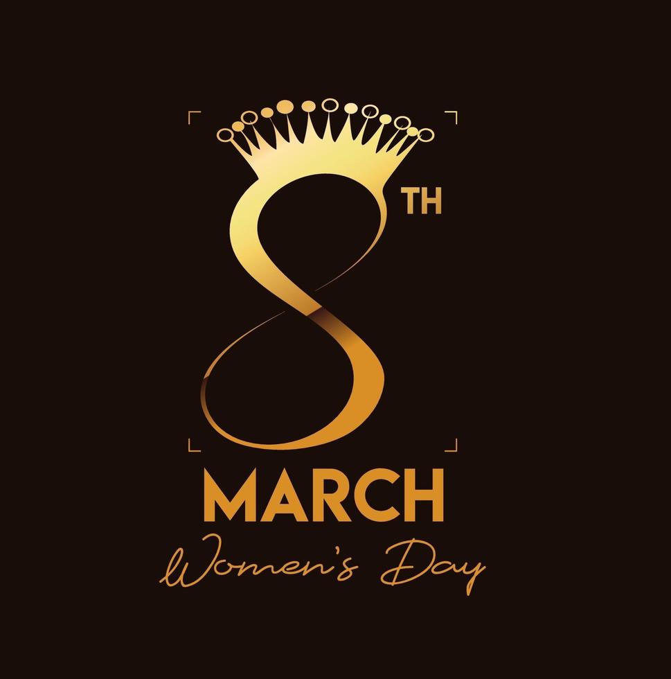 8 march, Happy Women's Day Golden Typography Text. Vector Illustration