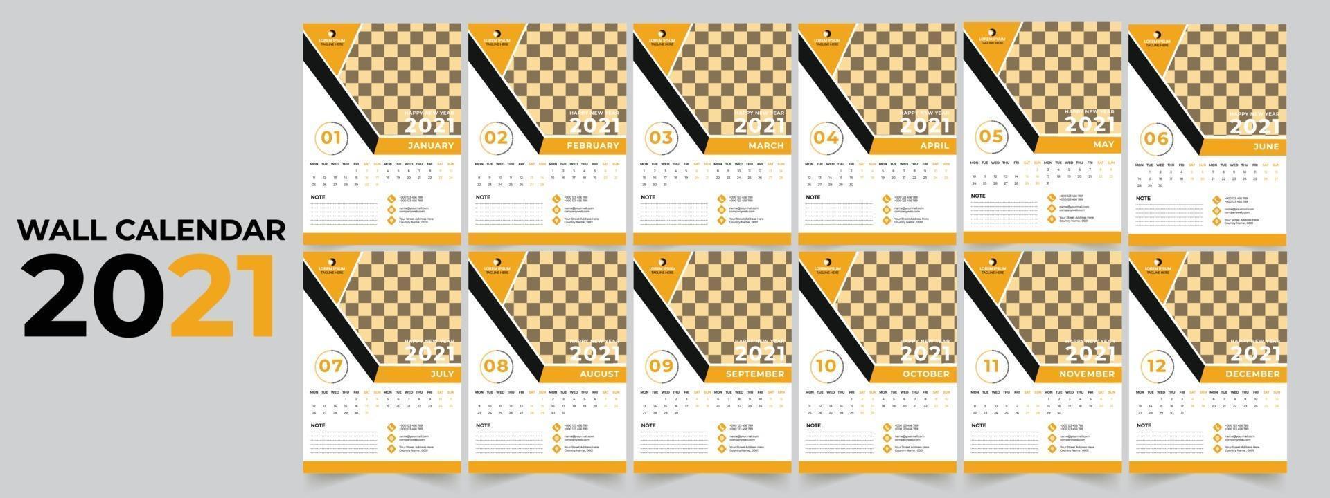 Wall Calendar 2021 Template Design vector