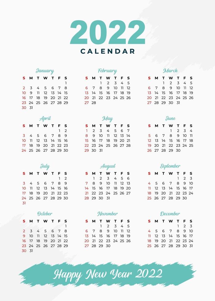 plantilla de calendario 2022 de diseño simplemente elegante vector