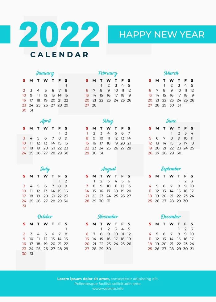 2022 blue line calendar design vector