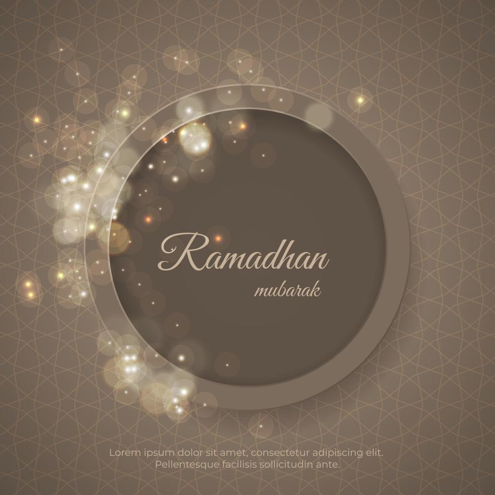 tarjeta de felicitación de Ramadán con marco de círculo y luz esparcida vector