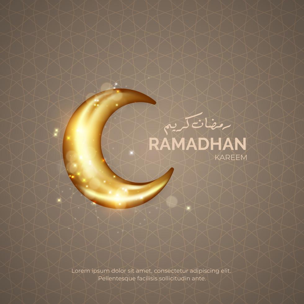 tarjeta de felicitación de Ramadán con luna y texto árabe vector