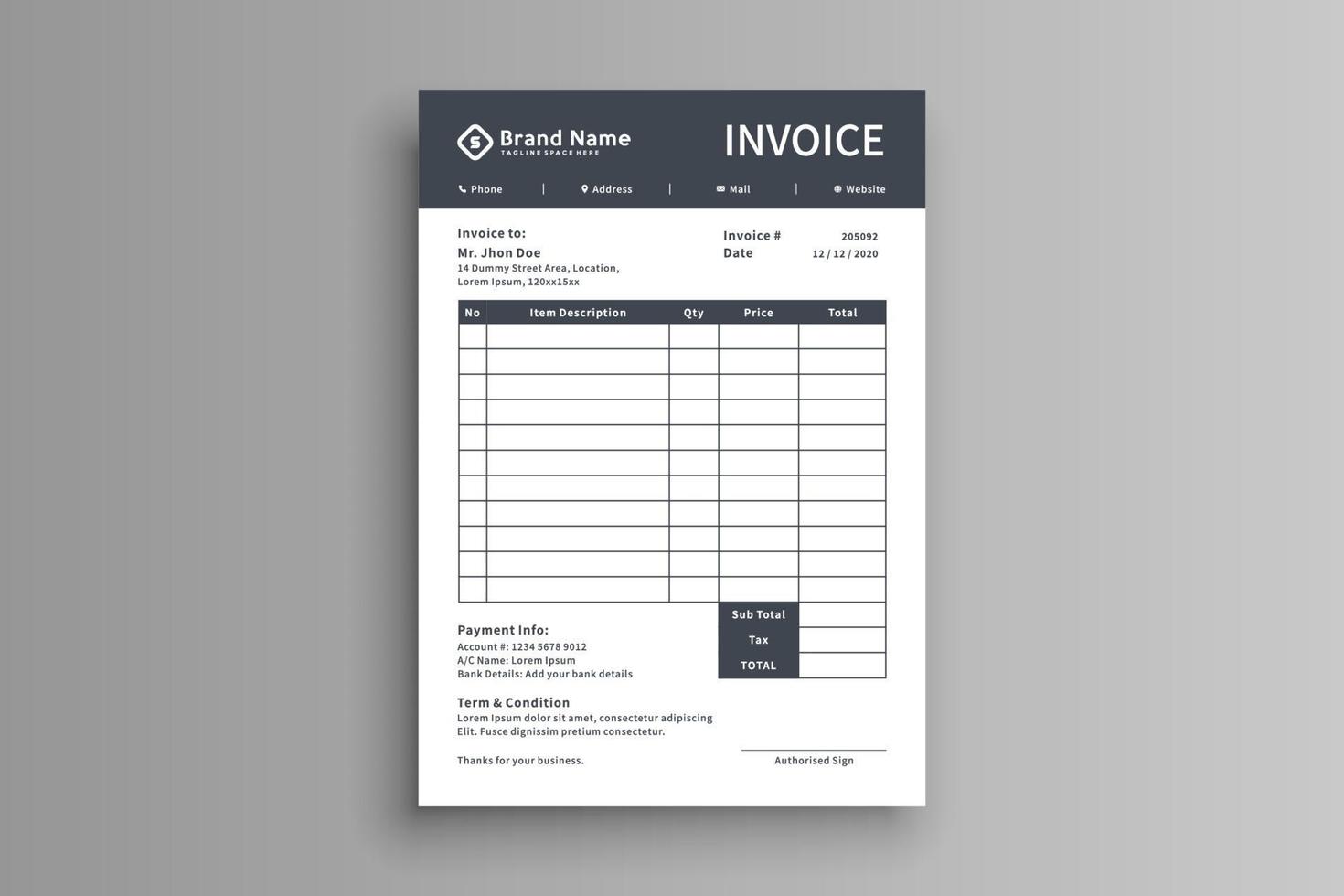 Minimalist black invoice template vector design