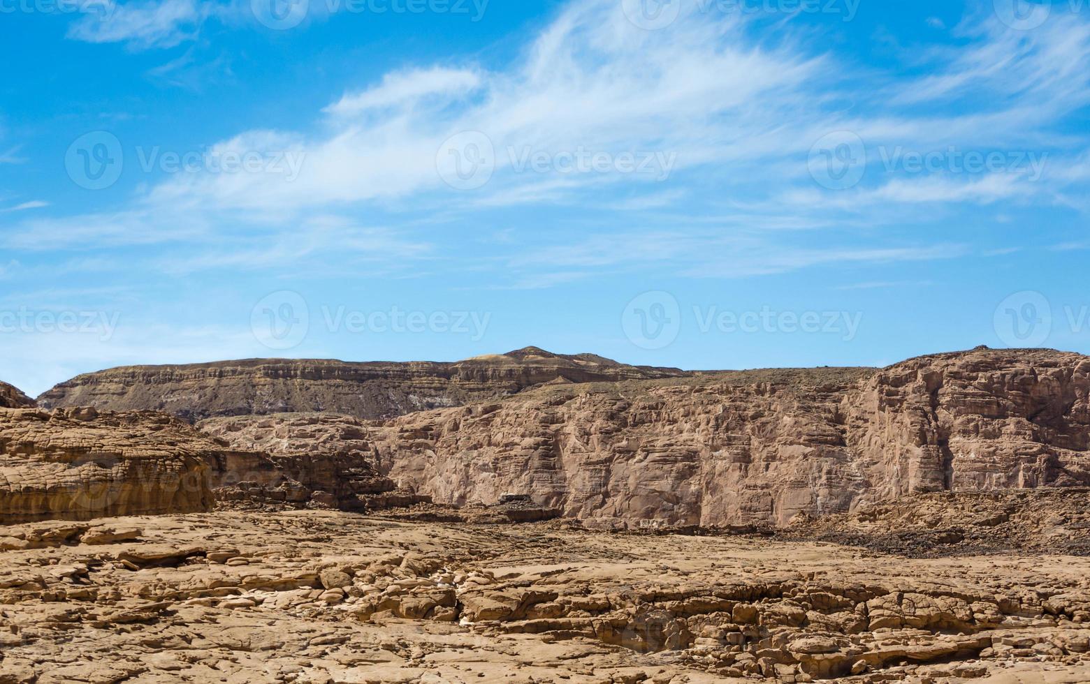 Mountains in the desert against a blue sky photo