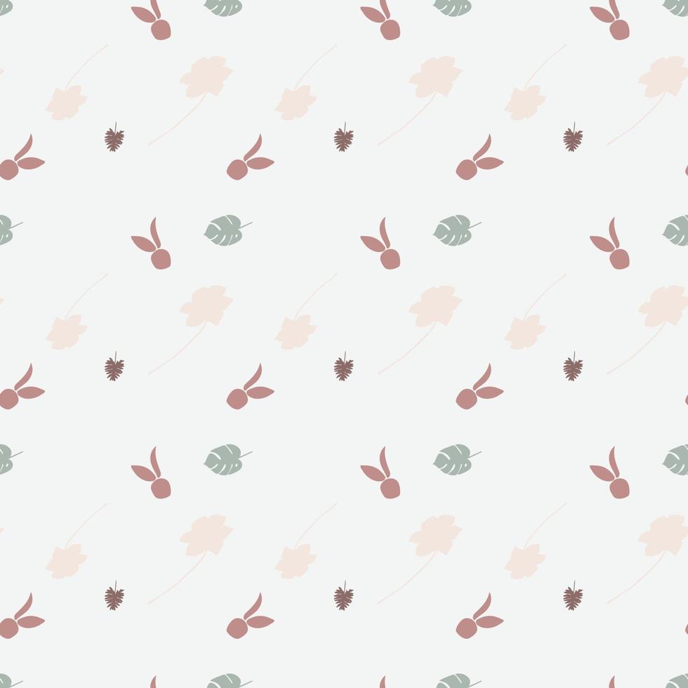 Seamless pattern with rabbit, bunny, leaf and flower. vector