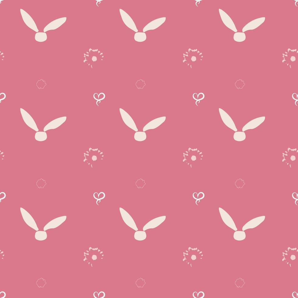 Seamless pattern with rabbit, bunny, leaf and flower. vector