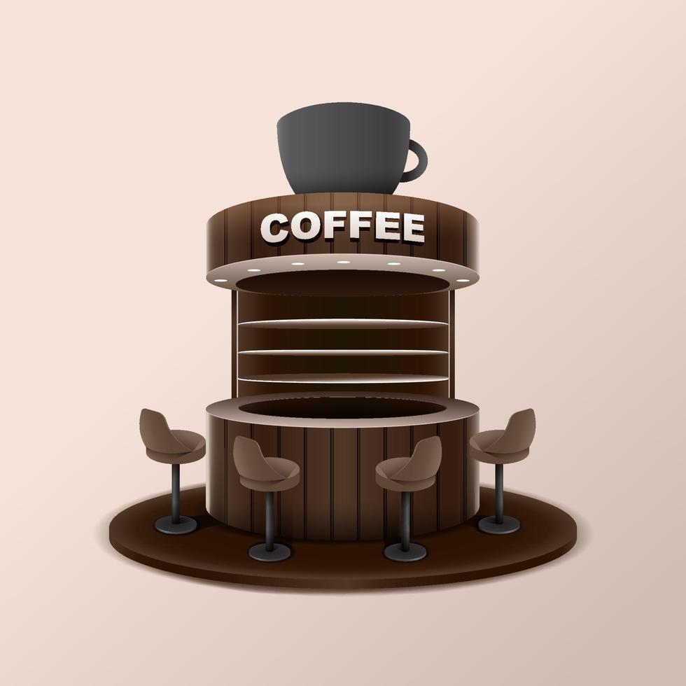 Coffee kiosk with big cup on roof. Cafe or shop concept. vector