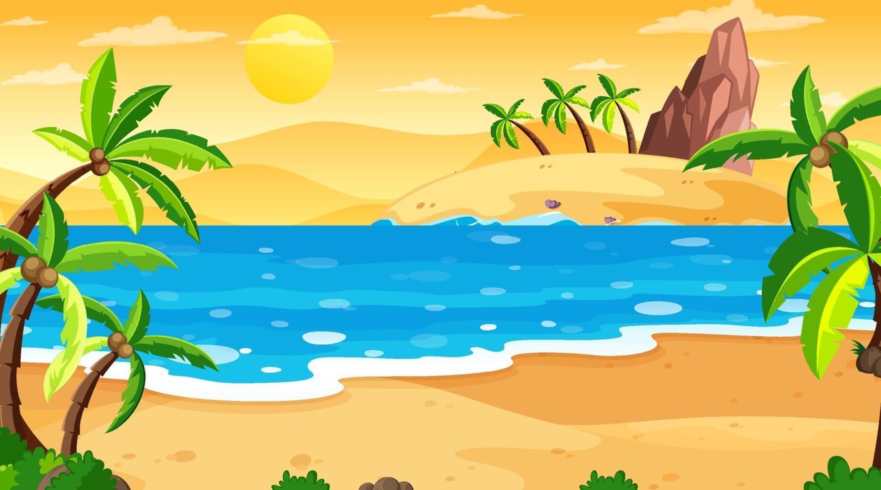 Tropical beach landscape scene at sunset time vector