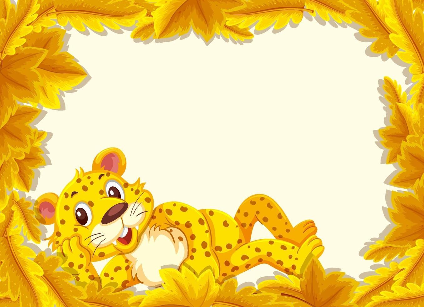 Yellow leaves banner template with leopard cartoon character vector