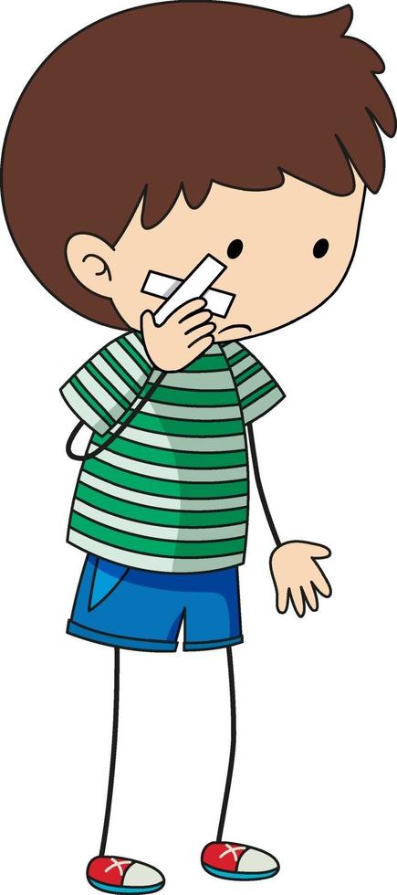 Doodle cartoon character of a boy having toothache vector