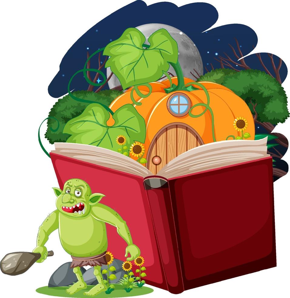 Goblin or troll cartoon character with a story book vector