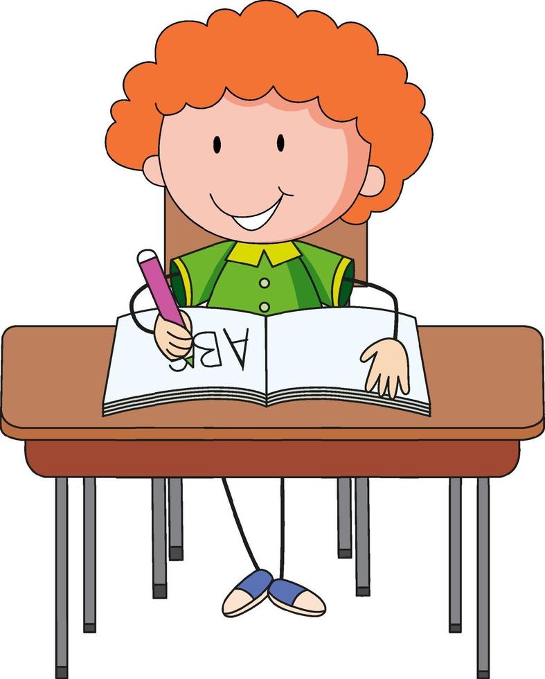 A doodle kid doing homework cartoon character isolated vector