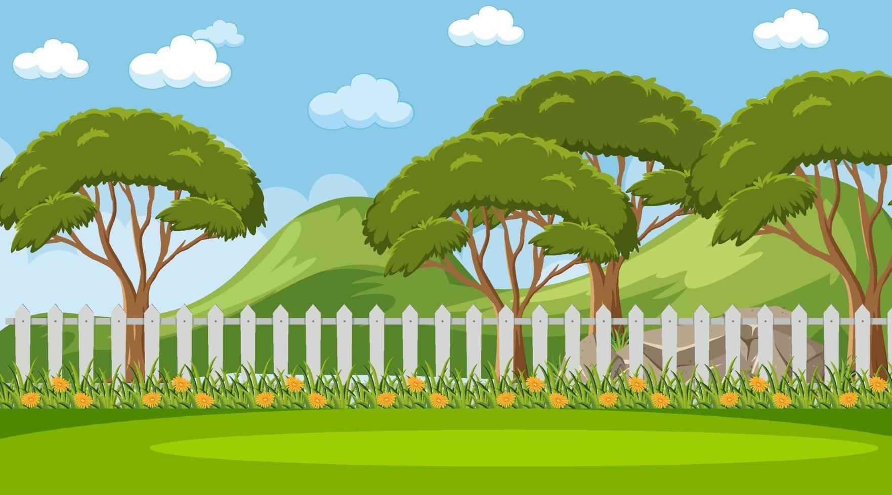 Blank sky in the park scene with many trees and meadow 2199176 Vector ...