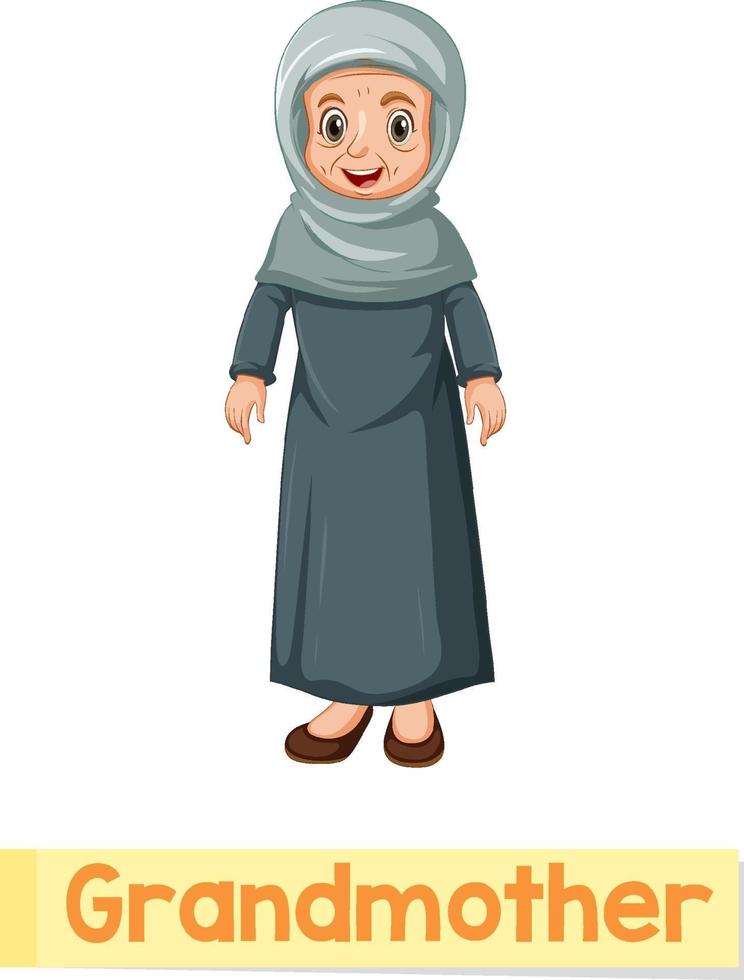 Educational English word card of grandmother vector