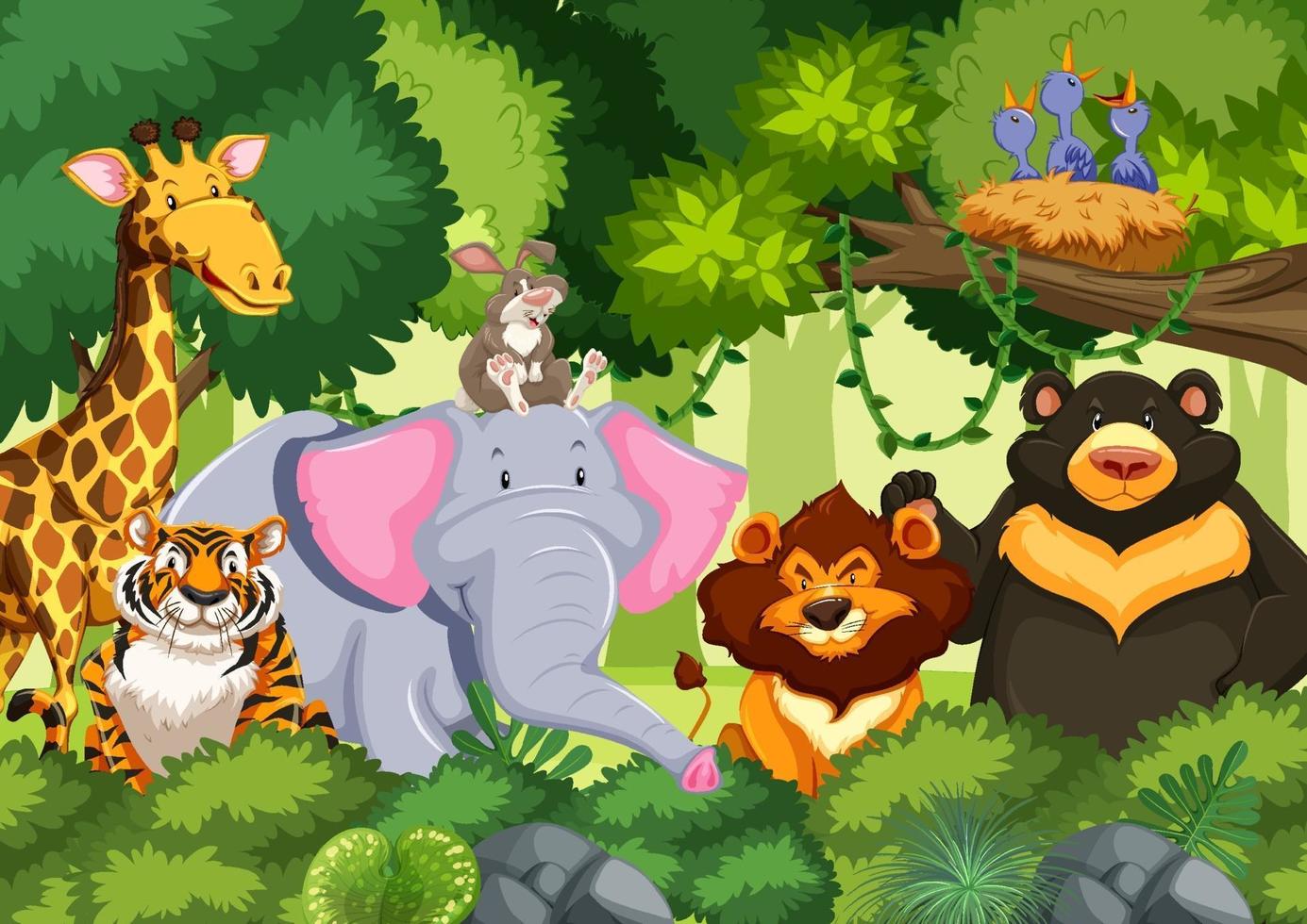 Wild animals in the jungle vector