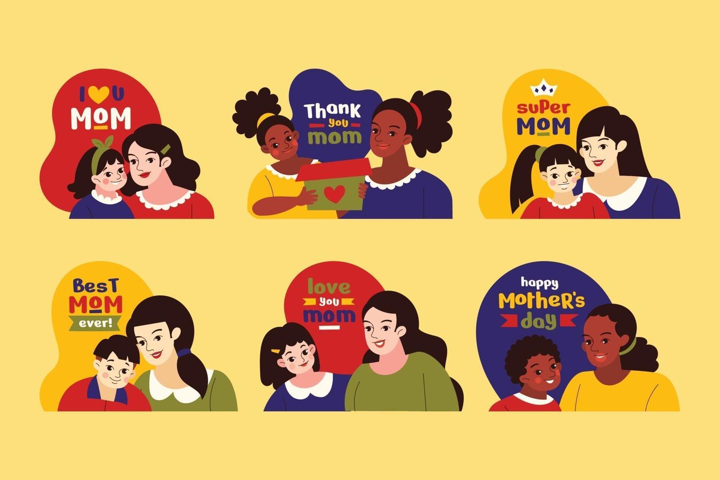 Multicultural Mother's Day Sticker Collection vector