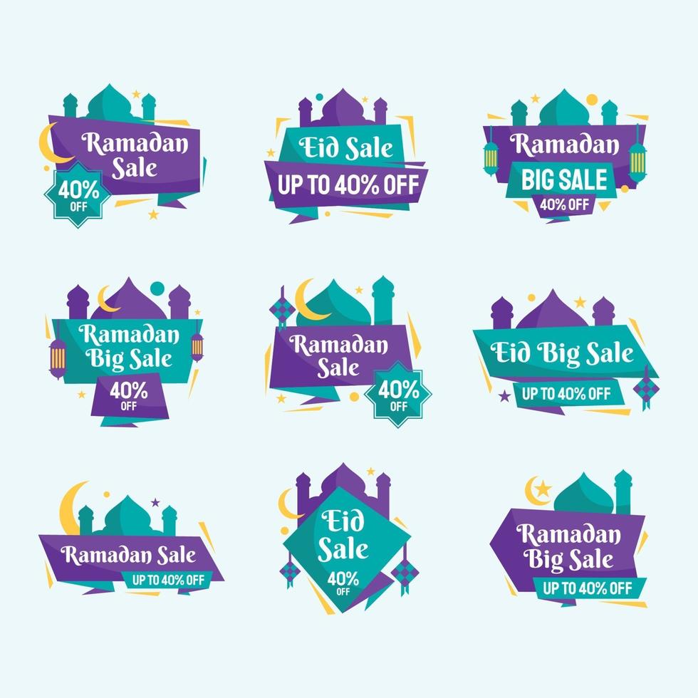 paquete de etiquetas de gran venta de ramadán colorido vector